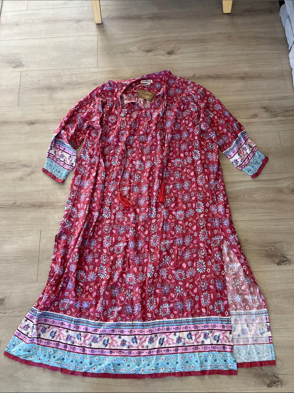 NATURAL LIFE NWT Redish pink Floral Boho Maxi with Mixed Border